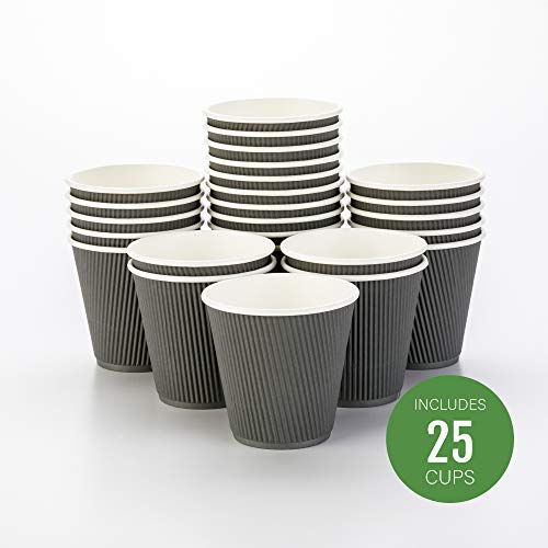 Ripple Wall Coffee Cups 25 Count 8 Ounce Insulated Gray Paper Cups