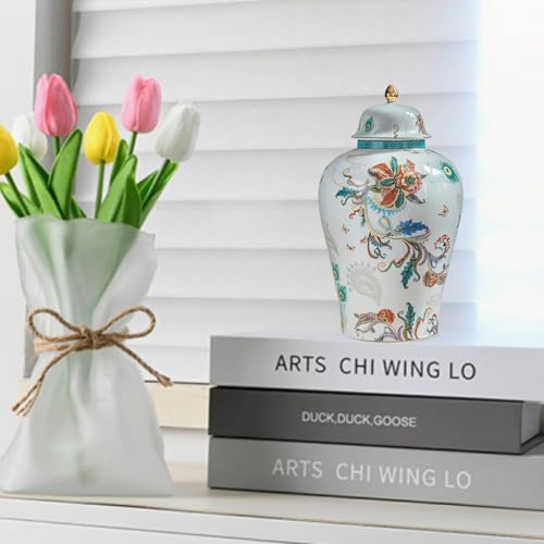 12 inches flowers Ginger Jar with Lid Chinese Decorative Ceramic