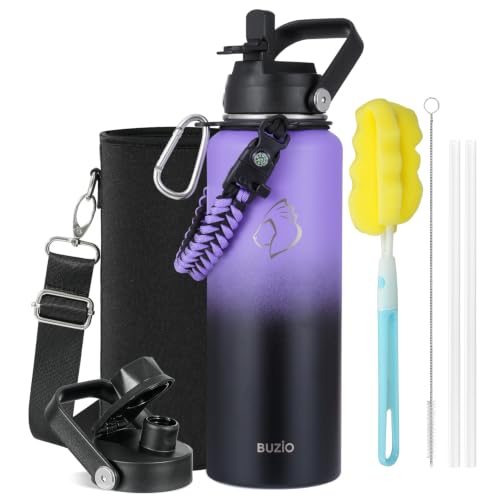 40 oz Insulated Water Bottle with Paracord Handle & Straw Spout Lids
