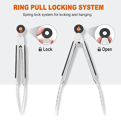3 Pack 7" Mini Stainless Steel Locking Tongs (3 Count)