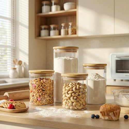 Large Glass Storage Containers with Bamboo Lids for Flour & Sugar (2 Count)