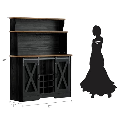 Farmhouse Coffee Bar Cabinet with 3 Tier Storage Hutch