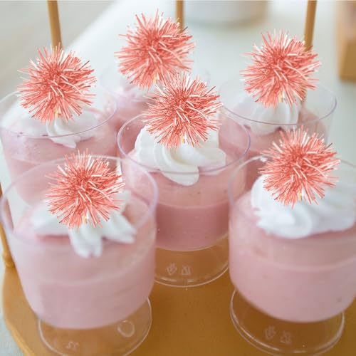 80 Pcs Firework Cupcake Topper Rose Gold Graduation Cake Decorations Foil Frill Toothpicks for Party Decoration (80 Count)