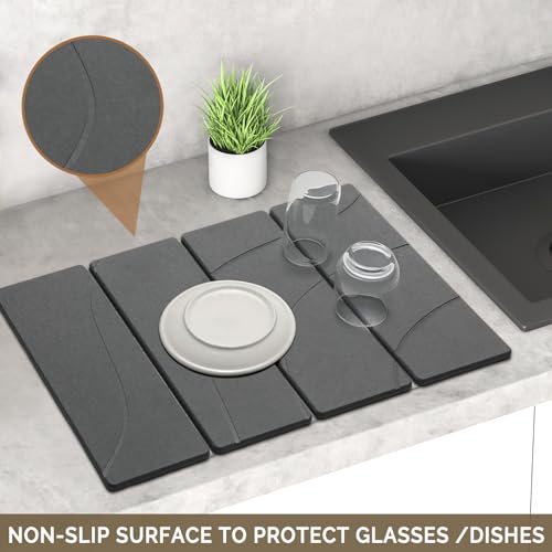 Large Stone Dish Drying Mat for Kitchen Counter (2 Count)