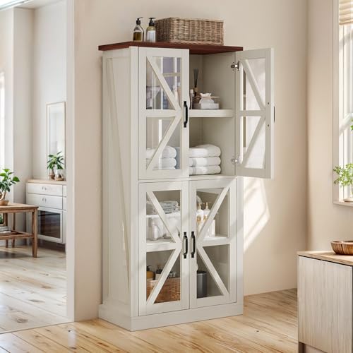66" Freestanding Farmhouse Glass Door Display Cabinet