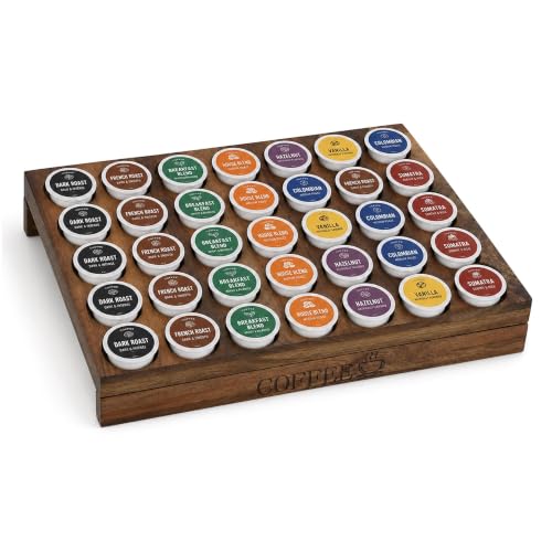 Bamboo K Cup Holder Drawer or Countertop K Cup Organizer Coffee Pod Holder Hold 35 Coffee Pod Storage Kcup Coffee Pods Holder for Coffee Station Office and Kitchen K Cup Storage