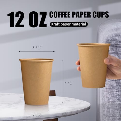 180 Pack 12 oz Coffee Cups Brown Kraft Disposable Hot Paper Cups (180 Count)