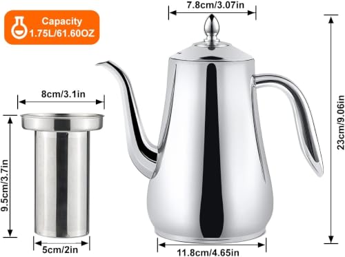 Stainless Steel Teapot with Infuser Silver 58Oz