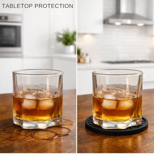 Black Coasters Set of 6 with Gold Holder