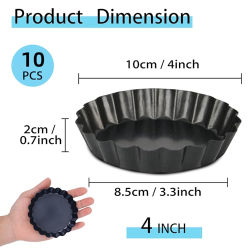 Mini Tart Pans with Removable Bottom 4 inch Set of 10 Non (10 Count)