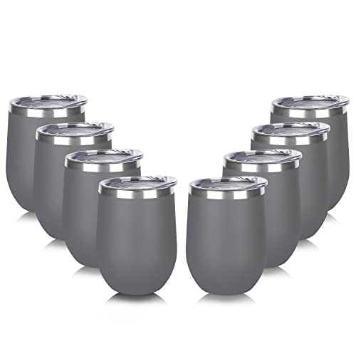 Stainless Steel Wine Tumbler Bulk with Lid (8 Count)