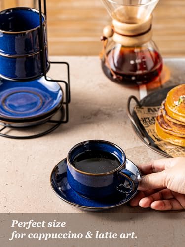 6oz Cappuccino Cups Set of 4 with Saucers Metal Rack (9.99 Count)