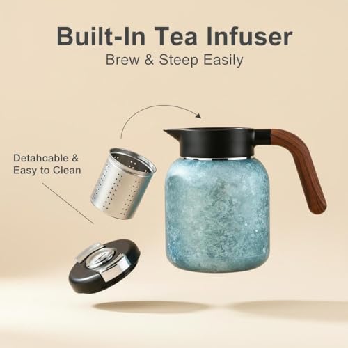 51oz (1500ml) Titanium Teapot with Infuser & Lid,Accurate temperature measurement, Gift Box Set, Ice-Flake Pattern Large capacity coffee cup, Wooden Handle water bottle(silver)