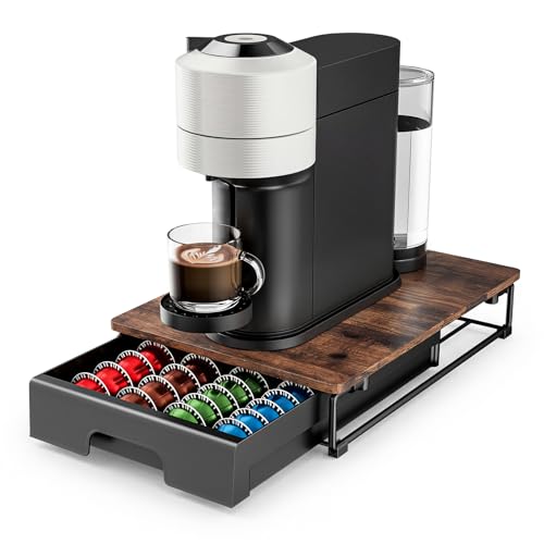 Wooden Coffee Pod Storage Drawer for Nespresso VertuoLine Capsules (40 Count)