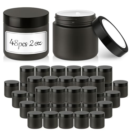 48 Pack 2 oz Black Small Glass Jars with Black Lids (48 Count)