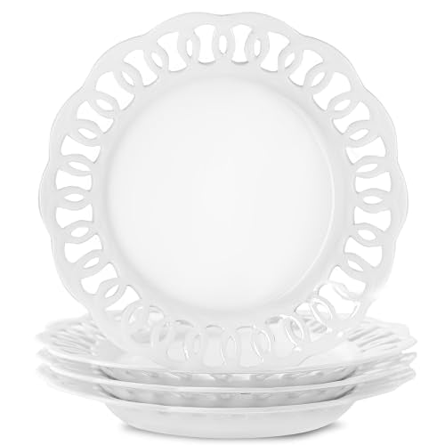 4 Pack 10" Dinner Serving Plates with Lace Rim (4 Count)