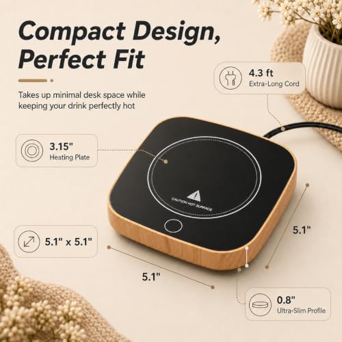 Coffee Mug Warmer Waterproof Smart Cup Warmer with 3 Temperature Setting for Warming & Heating Coffee