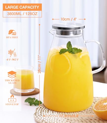 1 Gallon 128oz Glass Pitcher with Lid