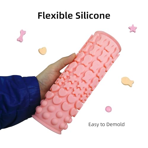 Dog Treat Molds 130 Cavity Mini Silicone Molds Star Heart Bone Fish Roud Shape for Baking Biscuits