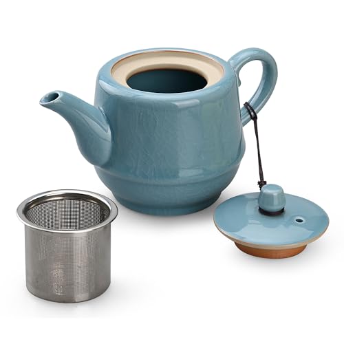 Ceramic Teapot with Infuser for Tea Coffee Milk as Gift Sky Blue