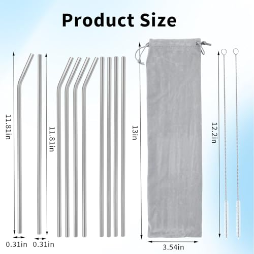 10 Pcs Stainless Steel Straw (12 Count)