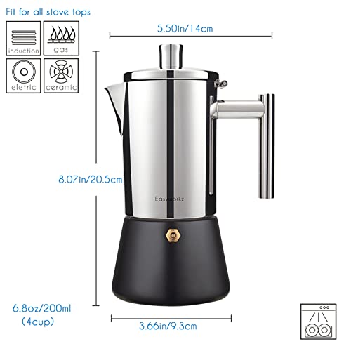 Diego Stovetop Espresso Maker Stainless Steel Italian Coffee Machine Maker 4Cup 6.8 oz Induction Moka Pot