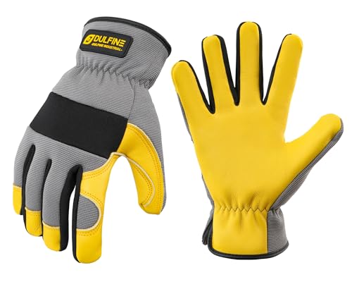 Cow Leather Palm Gardening Work Gloves for Men 1 Pair Golden XL