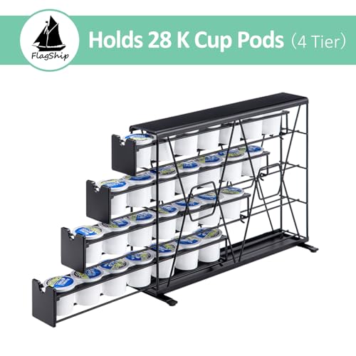 K Cup Holder for Keurig Pods Coffee Pod Storage 4 Tier K Cup Drawer Organizer for Counter (4 drawer)