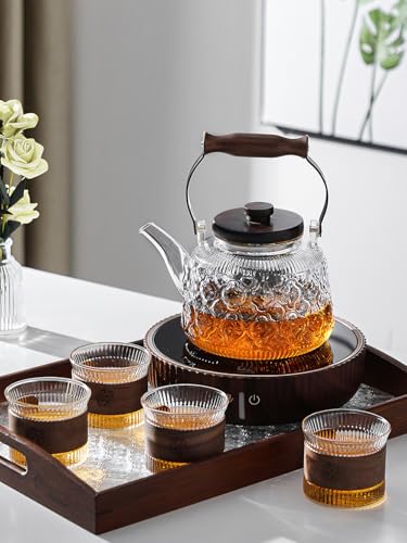 Stovetop Safe Glass Teapot with Malus Spectabilis Pattern Removable Infuser Fine Borosilicate Tea Pot perfect for Fruit Flowering Tea Canister Premium Quality Tea Kettle Gift