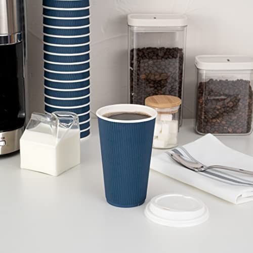 Ripple Wall Coffee Cups 500 Count 16 Ounce Insulated Midnight Blue Paper Cups