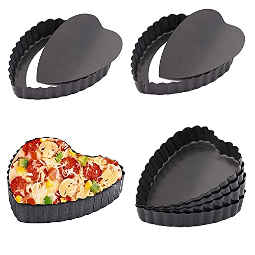 6PCS 4 Inch Heart Tart Pans with Removable Bottom