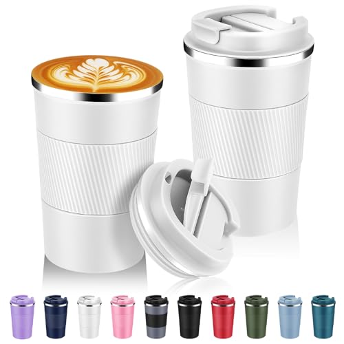 13 oz Stainless Steel Insulated Travel Coffee Mug with Fip Lid Bulk 2 Pack (2 Count)