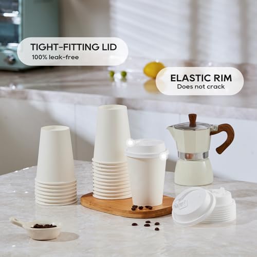 100 Pack 12 oz Disposable Paper Coffee Cups with Lids (100 Count)