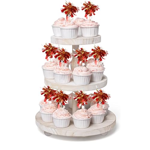 30 PCS Foil Firework Cupcake Toppers Happy Birthday Star Cupcake Picks Sparkle Tinsel Drink Stirrers Cocktail Fruit Toothpicks for Valentine's Day Wedding Birthday Party Decorations Supplies Red Gold (30 Count)