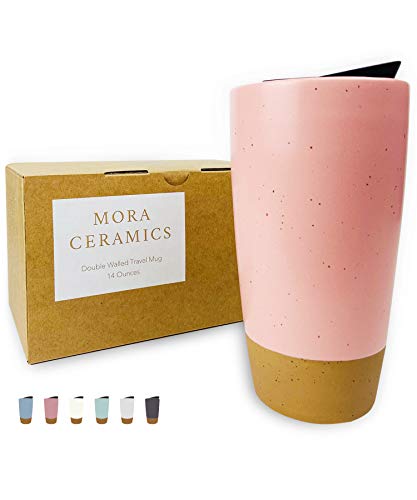 Double Wall Ceramic Coffee Travel Mug with Lid