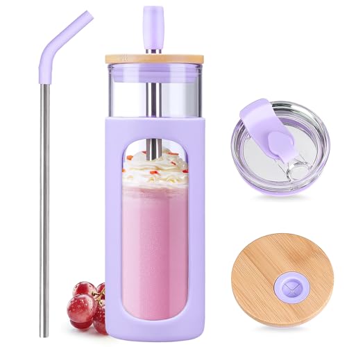 24oz Glass Tumbler with 2 Lids and Straws