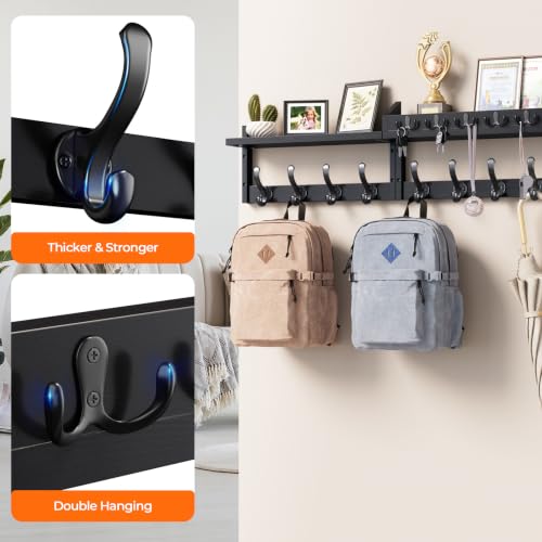 35" Coat Rack Wall Mount with Shelf & 13 Hooks