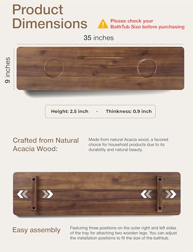 35”L Wood Bathtub Tray with Wine and Tablet