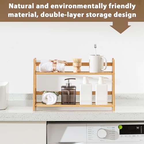2 Pcs 17.7 Inch 2 Tier Matcha Station Shelf Bamboo Coffee Mug Stand Countertop Storage Rack (2 Count)