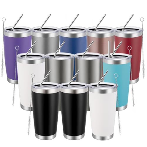 20oz Tumbler 12 Pack Double Wall Vacuum Insulated Travel Mug Bulk (12 Count)