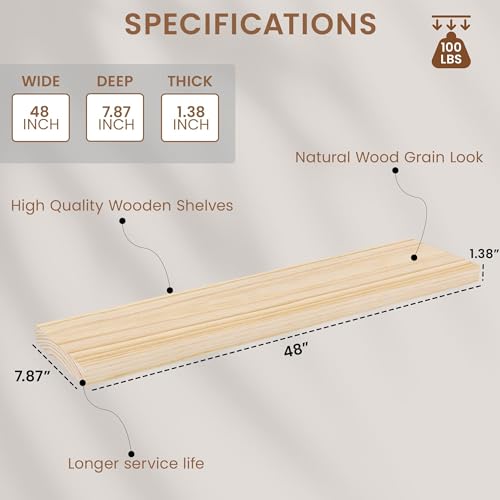 Natural Wood Floating Shelves 48”
