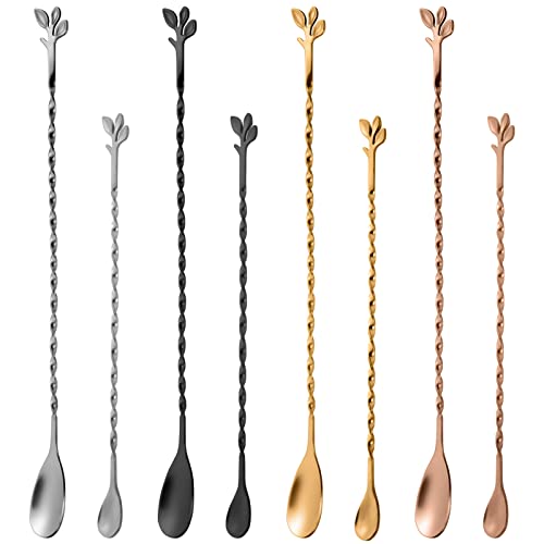 Rose Gold 12 Inch Stainless Steel Cocktail Spoon with Leaf Handle