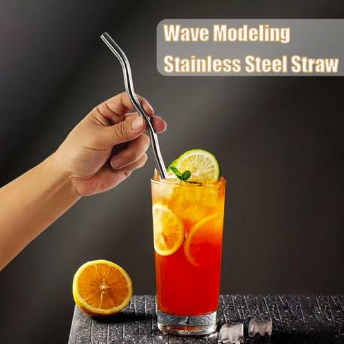 Reusable Stainless Steel Drinking Wavy Colorful Straws