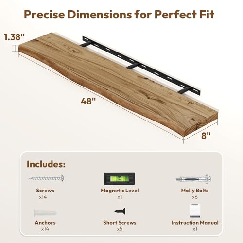 Wood Floating Shelves Live Edge 48” Set of 1