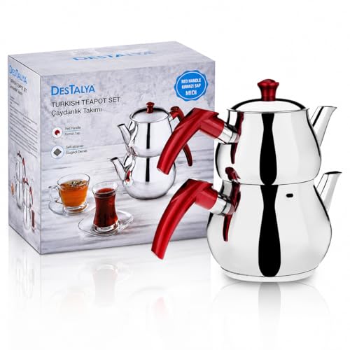 Turkish Teapot Set Stainless Steel Tea Maker for Stovetop (4 Count)
