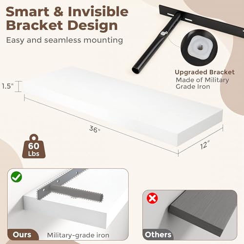 36 Inch White Floating Shelves for Wall (2 Count)