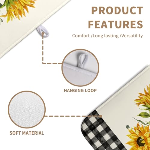 Summer Sunflower Dish Drying Mats for Kitchen Counter Spring Sunshine Kitchen Dishes Dryer Pad Flowers Absorbent Dish Mat Microfiber Washable Foldable Reusable Large 18x24 in