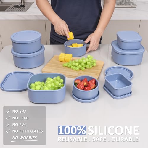 100% Silicone Food Storage Containers with Lids (8 Count)