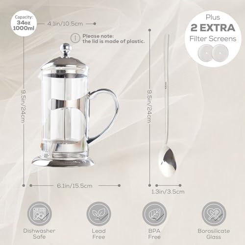 Silver French Press Coffee Maker