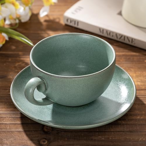 Cup and Saucer Set Turquoise Ceramic Cappuccino Mug Set of 1